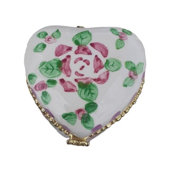 Pale Pink Rose Heart Hinged Trinket Box Gift Ring Box Valentine Christmas 2.5" - Picture 3 of 4